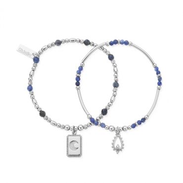 ChloBo Silver Reflect Teardrop and Moon Sodalite Bracelets - 18cm