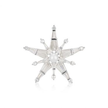 August Woods Silver Sparkle Pearl Star Brooch - Silver