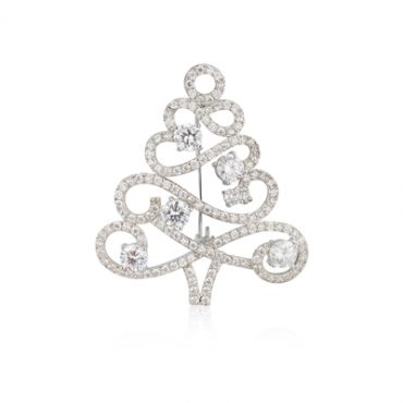 August Woods Silver Spkle Chrstmas Tree Brooch - Silver