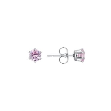 Over & Over Silver Stainless Steel CZ Pink Stud Earrings - Silver