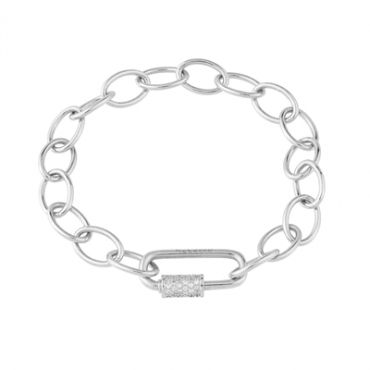 Rebecca Silver Link CZ Clasp Bracelet - Silver