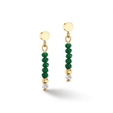 Coeur De Lion Gold Dark Green Beaded Earrings - Silver
