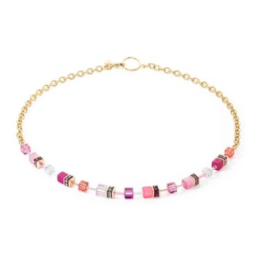 Coeur De Lion Gold Pink GeoCube Necklace - Silver