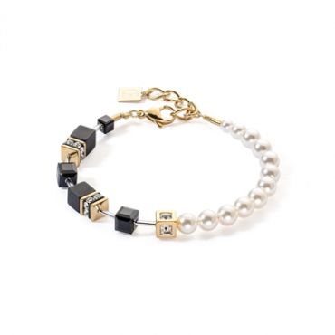 Coeur De Lion Gold Pearl and Onyx GeoCube Bracelet - Silver