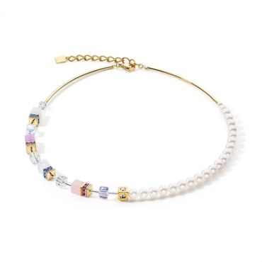 Coeur De Lion Gold Tone Pearl and Pastels Cubed Necklace - Gold