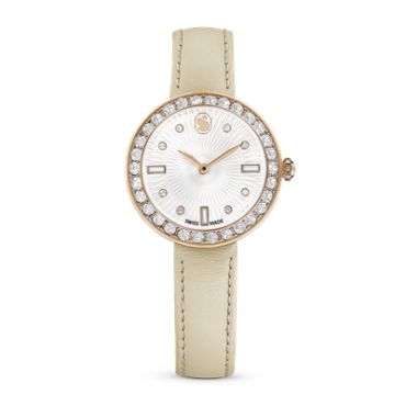 Swarovski Certa Rose Gold Swiss Made Beige Leather Bracelet Watch - Adjustable