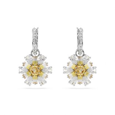 Swarovski Idyllia drop earrings, Flower, Yellow, Rhodium plated