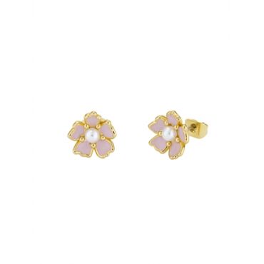 Ted Baker Peti Gold Pink and Pearl Flower Stud Earrings - Gold