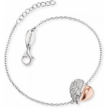 Angel Whisperer Silver and Rose Gold Heart Wing Bracelet - Silver