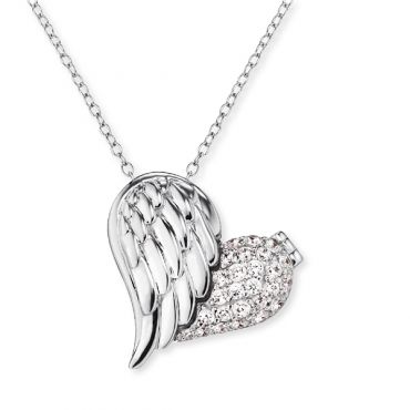 Angel Whisperer Silver Heart Wing Open Necklace - Silver