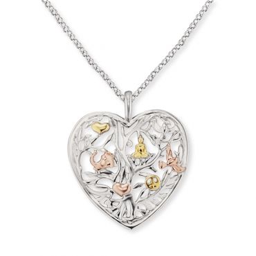 Angel Whisperer Silver Trio Toned Tree of Life Heart Necklace - Silver