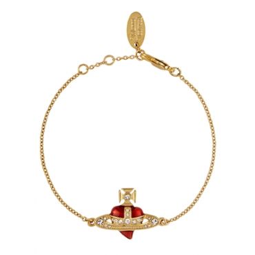 Vivienne Westwood Gold Red Enamel New Diamante Heart Bracelet - Gold