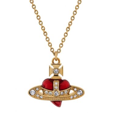 Vivienne Westwood Gold Red Enamel New Diamante Heart Neckalce