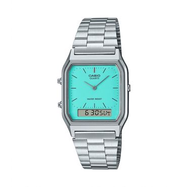 Casio Vintage AQ-230A-2A2MQYES Light Blue Dial Stainless Steel Bracelet Combination Watch