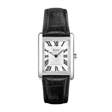 Accurist Women's Rectangle Black Leather Strap Watch - Silver