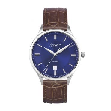 Accurist Men's Classic Brown Leather Strap with Windsor Blue Dial - Silver