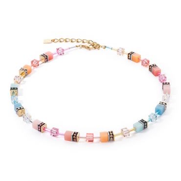 Coeur De Lion Gold Aqua Apricot Cubes Necklace