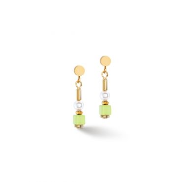 Coeur De Lion Gold Green Pearl Petite Cubes Earrings - Gold