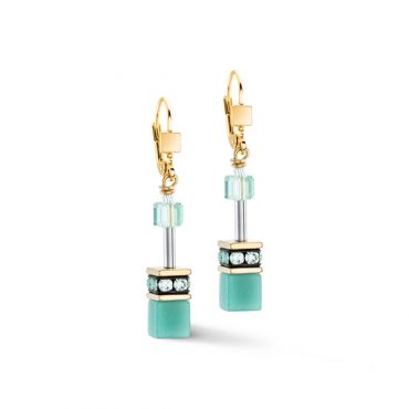 Coeur De Lion Gold Soft Green Cubes Earrings - Gold