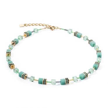 Coeur De Lion Gold Soft Green Cubes Necklace