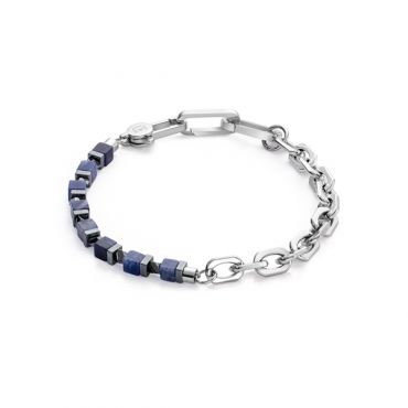 Coeur De Lion Men's Silver Blue Cubes Chain Bracelet - Silver