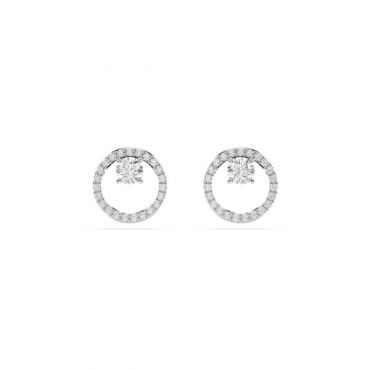 Swarovski Constella Rhodium Plated Round Crystal Stud Earrings