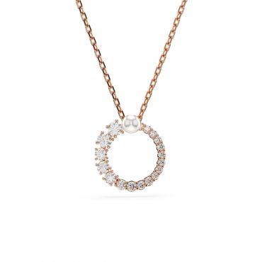 Swarovski Matrix Rose-Gold Crystal Pearl Circle Necklace