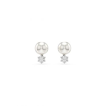 Swarovski Matrix Rhodium Plated Crystal Pearl Stud Earrings