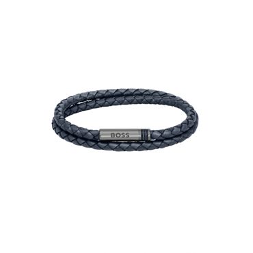 Boss Ares Blue Braided Leather Bracelet