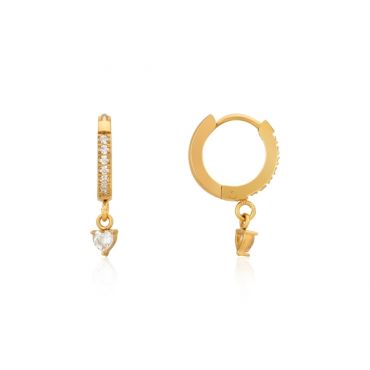 Over & Over Gold Stainless Steel Crystal Heart Huggie Earrings - Gold