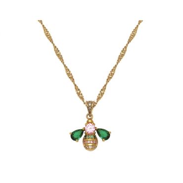 Amelia Scott Gold Beatrice Bee Green Pink Necklace - Gold
