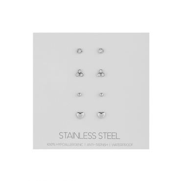 Over & Over Silver Stainless Steel Earring 4 Pack - Silver