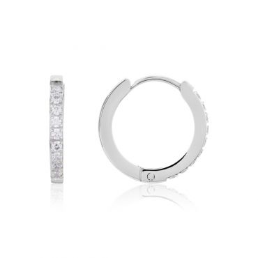 Over & Over Silver Stainless Steel Simple Crystal Hoop Earrings - Silver
