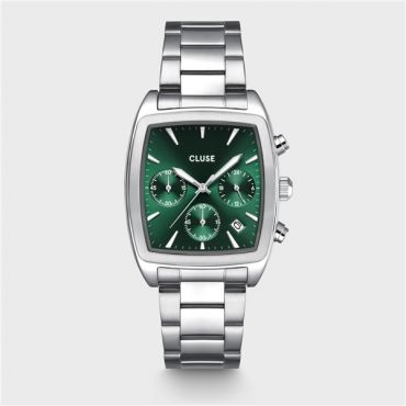 CLUSE Silver Quartaut Chronograph Green Watch - Silver