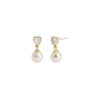 Coach Gold Heart White Pearl Drop Earrings - Gold