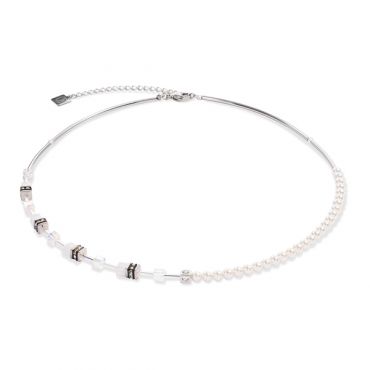 Coeur De Lion Silver Asymmetrical Mini Fusion Pearls Cubes Necklace - Silver