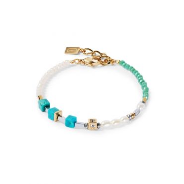 Coeur De Lion Gold Princess Fusion Pearls Turquoise Cubes Bracelet - Silver