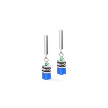 Coeur De Lion Silver Lite Mini Blue Cubes Earrings - Silver