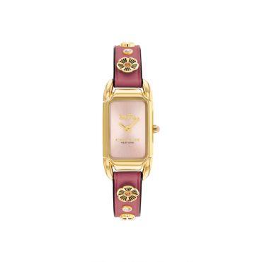 Coach Gold Cadie Pink Rectangle Flower Leather Watch - Gold