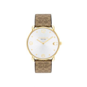 Coach Gold Elliot Brown Logo Strap Watch - Gold