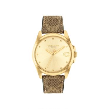 Coach Gold Greyson Brown Logo Strap Watch - Gold