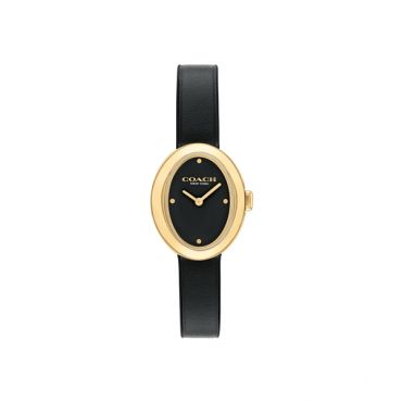 Coach Gold Sammy Oval Black Leather Watch - Gold