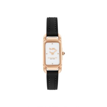 Coach Rose Gold Cadie Rectangle Black Leather Watch - Rose Gold
