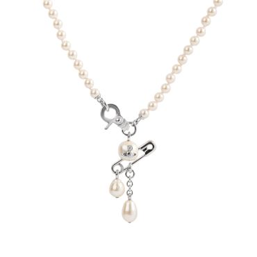 Vivienne Westwood Silver Claude Pearl Safety Pin Necklace