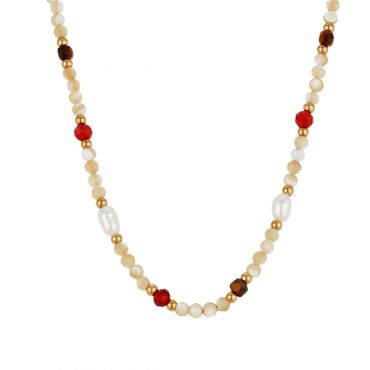 Over & Over Gold 14k Stainless Steel Tiger's Eye Beaded Necklace