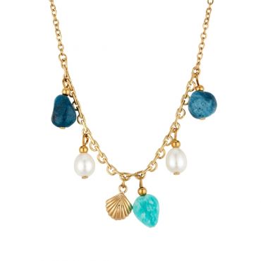 Over & Over Gold 14k Stainless Steel Amazonite Necklace