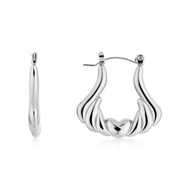 Over & Over Silver Stainless Steel Puffy Heart Hoops - Silver