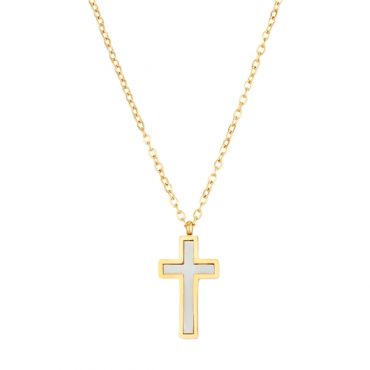 Over & Over Gold 14k Stainless Steel Mother of Pearl Cross Necklace - Gold