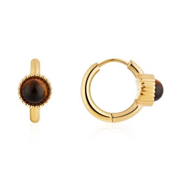 Over & Over Gold 14k Stainless Steel Tigers Eye Hoop Earrings - Gold