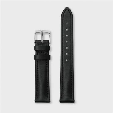 CLUSE Silver 16 mm Black Leather Strap - Silver